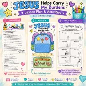 以下が含まれることがあります： マタイによる福音書11章28節に基づく「Jesus Helps Carry My Burdens」というタイトルのデジタルレッスンとアクティビティセット。レッスンシート、重荷ポケット付きのバックパック工作テンプレート、子供向けの印刷可能なカードが含まれています。