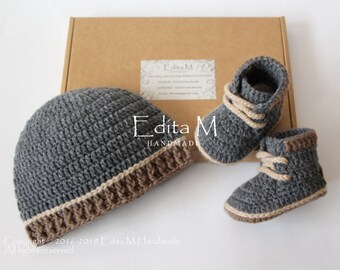 Cute New Baby Boy Blue Booties Whales Gingham Embroidery Bow Present Shower Gift