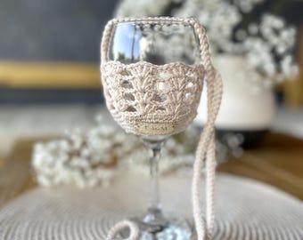 Weinglas Halter, Gehäkeltes Weinglas Schlüsselband, Geburtstag, Gartenparty, Geschenk für Braut, Brautjungfern, Mädchenabend, Weinliebhaber, Urlaub