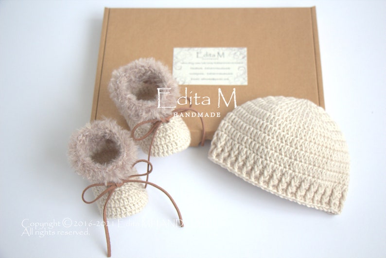 merino wool silk Crochet baby set hat newborn booties unisex newborn set cashmere baby shoes baby shower gift gift for new mom