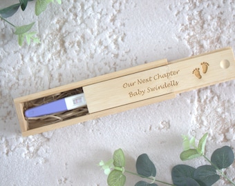 Personalised pregnancy announce box, baby announcement, bamboo pregnancy test box, personalized wooden keepsake box, bamboo memory box