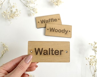 Wooden labels 10cm x 5cm personalised tags oak wood labels custom logo label engraved  mini room sign mini plaque living customized name tag