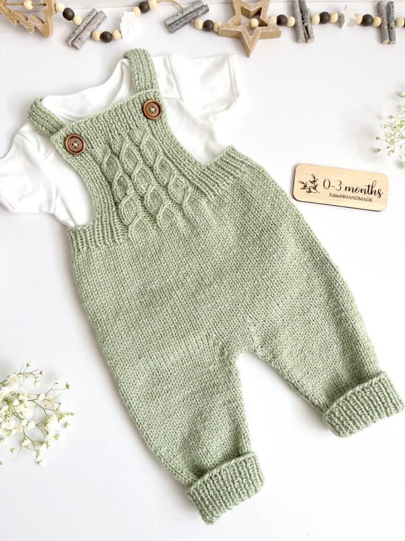 Knitted baby dungarees size 0-3 months baby trousers handknitted baby clothes baby outfit warm pants winter fashion neutral gender unisex image 7