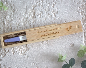 Personalised pregnancy announce box, baby announcement, bamboo pregnancy test box, personalized wooden keepsake box, bamboo memory box
