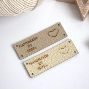 Eco leather labels, knitting labels, personalized tags, sewing, crochet, crafts, personalised labels, custom logo label, engraved labels