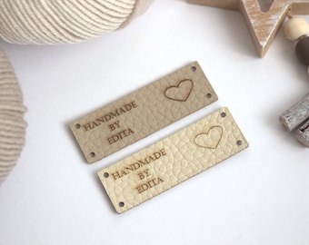 Eco leather labels, knitting labels, personalized tags, sewing, crochet, crafts, personalised labels, custom logo label, engraved labels