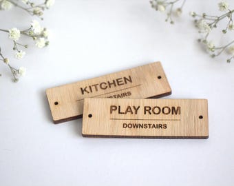 Holzetiketten 75 mm x 25 mm personalisierte Etiketten Holzetiketten individuelles Logoetikett gravierte Etiketten Miniraumschild Minischild Wohnen individuell