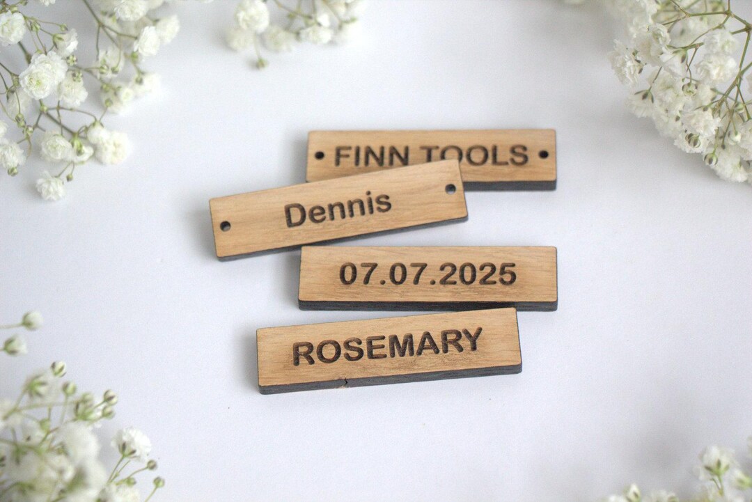 Wooden Labels 60mm X 15mm Personalised Tags Oak Wood Custom Logo Name ...