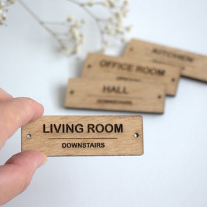 Wooden labels 75mm x 25mm personalised tags oak wood labels custom logo label engraved labels mini room sign mini plaque living customized