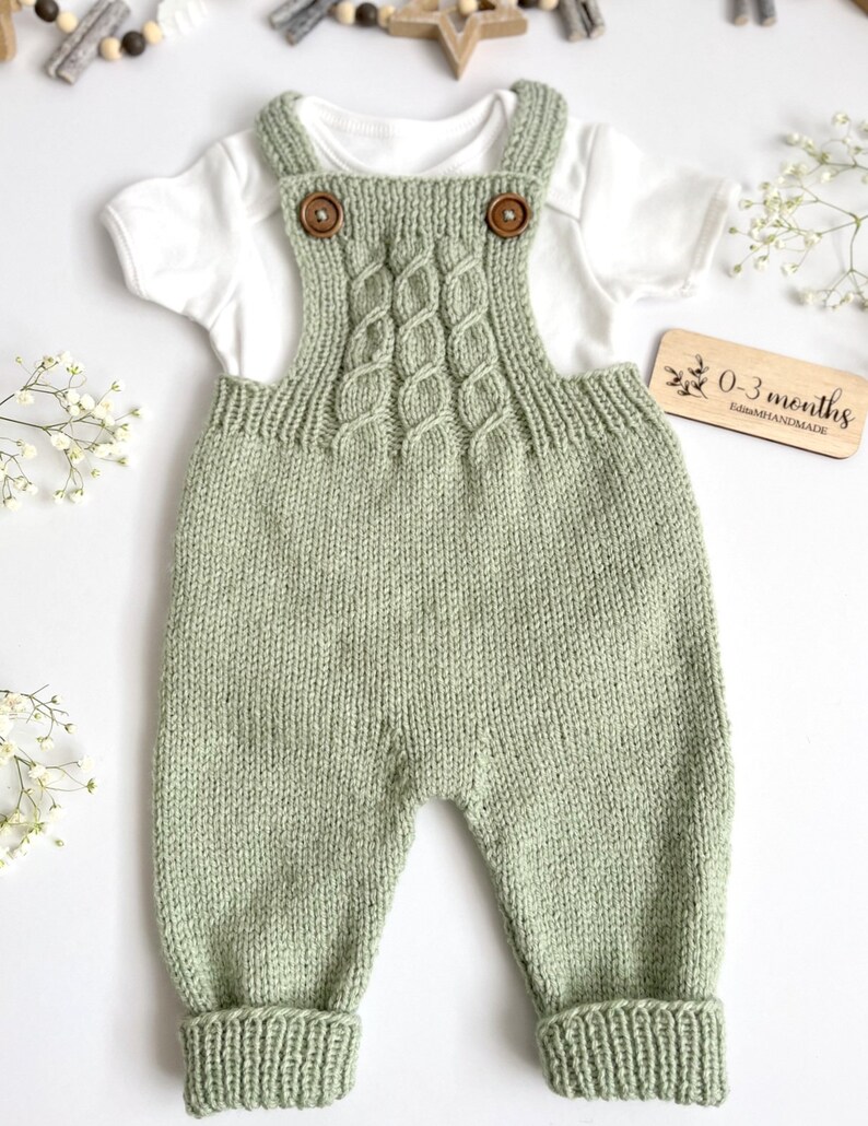 Knitted baby dungarees size 0-3 months baby trousers handknitted baby clothes baby outfit warm pants winter fashion neutral gender unisex image 6