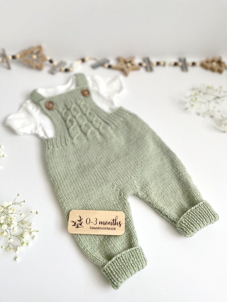 Knitted baby dungarees size 0-3 months baby trousers handknitted baby clothes baby outfit warm pants winter fashion neutral gender unisex image 9