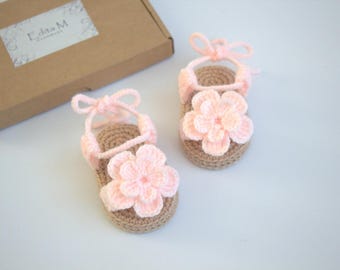 Gehäkelte Babysandalen mit EVA-Schaumstoff Sohleneinsätzen, Gladiator Sandalen, Babyschuhe, Babypartygeschenk, Babyschuhe, 0-3, 3-6, 6-9 Monate
