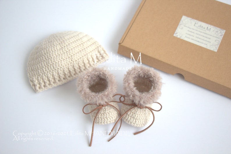 merino wool silk Crochet baby set hat newborn booties unisex newborn set cashmere baby shoes baby shower gift gift for new mom