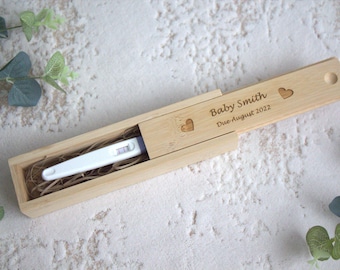 Personalised pregnancy announce box, baby announcement, bamboo pregnancy test box, personalized wooden keepsake box, bamboo memory box