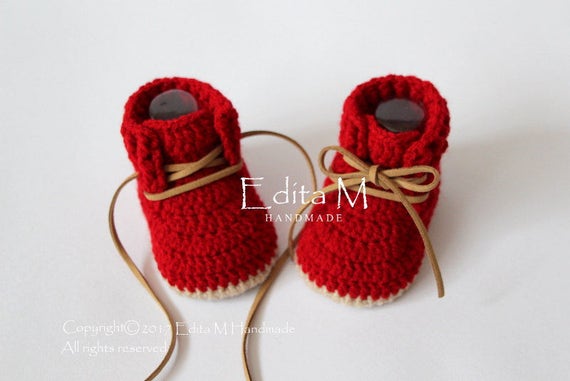 Hand Knitted Crochet Baby booties first shoes trainers unisex Knit To Order