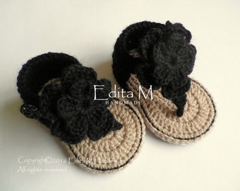 Crochet baby sandals, gladiator sandals, 0-3, 3-6, 6-9 months, baby booties, shoes,  flower sandals, baby shower, summer slippers, gift