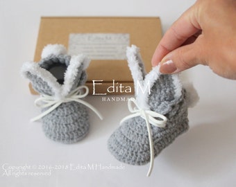 Patucos de bebé unisex, zapatitos de conejito, zapatitos de conejo de crochet, botas de punto, 0-3, 3-6, 6-9 meses, pantuflas de Pascua, anuncio, regalo para bebé