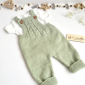 Knitted baby dungarees size 0-3 months baby trousers handknitted baby clothes baby outfit warm pants winter fashion neutral gender unisex image 4