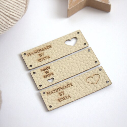 Personalised Centerfold 20mm x 50mm Rectangle Folding Faux Leather labels. Personalised Centerfold 20mm x 50mm Rectangle Folding Faux Leather labels.