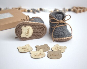 Personalised baby booties baby  bear shoes personalized newborn boots  boy sneakers unisex baby shoes gift  baby announcement customizes