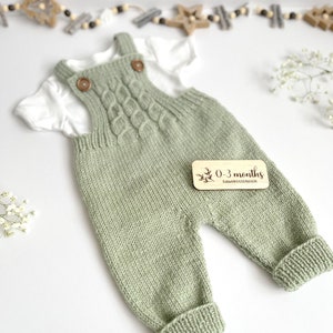 Knitted baby dungarees size 0-3 months baby trousers handknitted baby clothes baby outfit warm pants winter fashion neutral gender unisex image 5