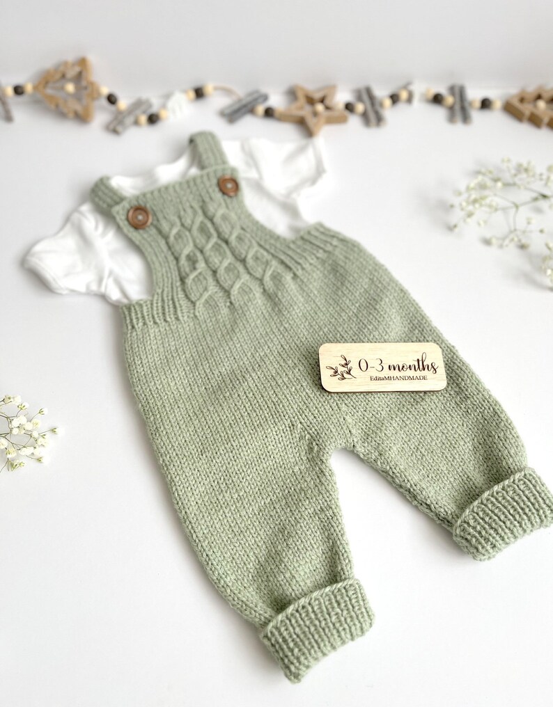 Knitted baby dungarees size 0-3 months baby trousers handknitted baby clothes baby outfit warm pants winter fashion neutral gender unisex image 5