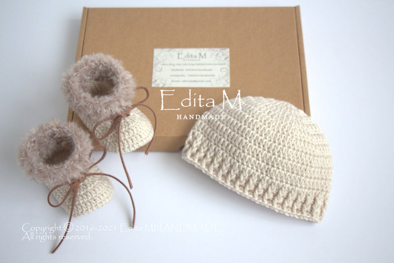 merino wool silk Crochet baby set hat newborn booties unisex newborn set cashmere baby shoes baby shower gift gift for new mom