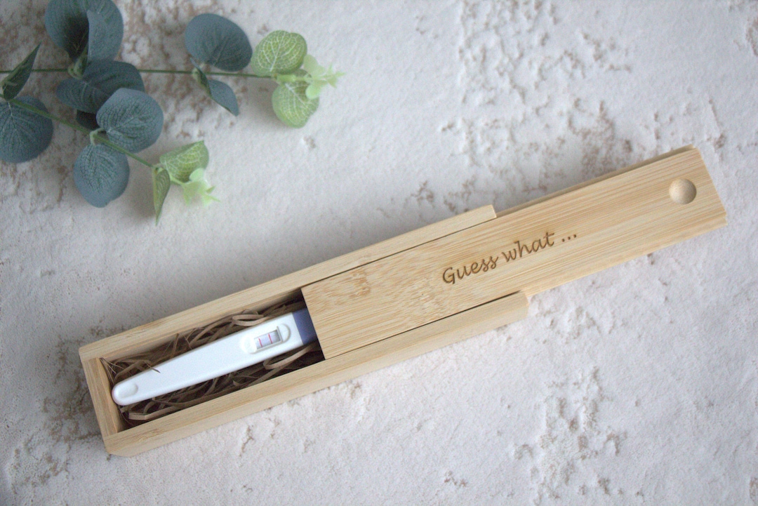 Pergent Test Box Engraved Bamboo Pregnancy Announcement Box: Personalized Keepsake ...