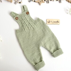 Knitted baby dungarees size 0-3 months baby trousers handknitted baby clothes baby outfit warm pants winter fashion neutral gender unisex image 2