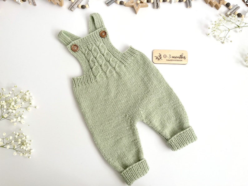 Knitted baby dungarees size 0-3 months baby trousers handknitted baby clothes baby outfit warm pants winter fashion neutral gender unisex image 2