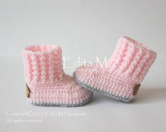 Crochet baby booties, baby girl booties, baby shoes, knitted baby boots, 0-3, 3-6, 6-9 months, baby shower, gift for baby, pink, gray, grey