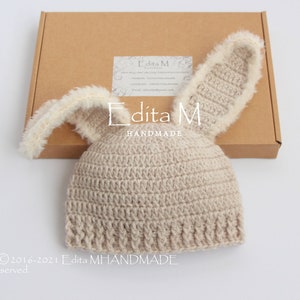 Unisex gehäkelte Babymütze, Osterhasenmütze, Hasenoutfit, Beanie, 0-3, 3-6 Monate, Babyparty, Geschenk, Schwangerschaftsmitteilung, Fotorequisite