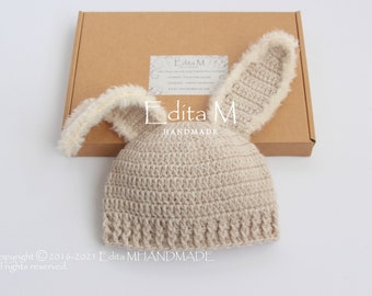 Unisex crochet baby hat, Easter bunny hat, bunny outfit, beanie, 0-3, 3-6 months, baby shower, gift, pregnancy announcement, photo prop