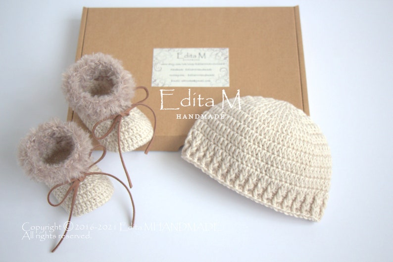 merino wool silk Crochet baby set hat newborn booties unisex newborn set cashmere baby shoes baby shower gift gift for new mom