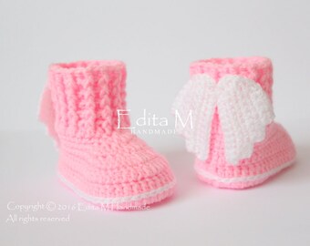 Crochet baby booties, baby shoes, angel wings, Baptism, Christening, photo prop, baby shower, announcement, gift idea, 0-3, 3-6, 6-9 months