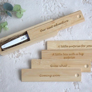 Caja de anuncio de embarazo grabada, caja de prueba de embarazo personalizada, caja de fotos de ecografía personalizada, caja de recuerdo de madera, futuro papá