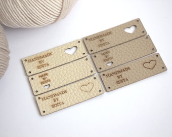 Eco leather labels, knitting labels, personalized tags, 2x6cm, crochet, crafts, personalised labels, custom logo, engraved, clothing patch