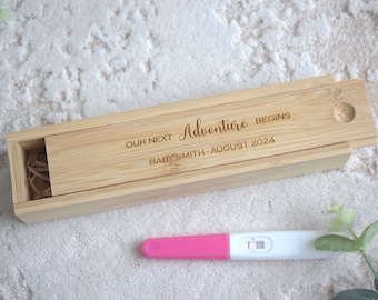 Personalised pregnancy announce box, baby announcement, bamboo pregnancy test box, personalized wooden keepsake box, bamboo memory box