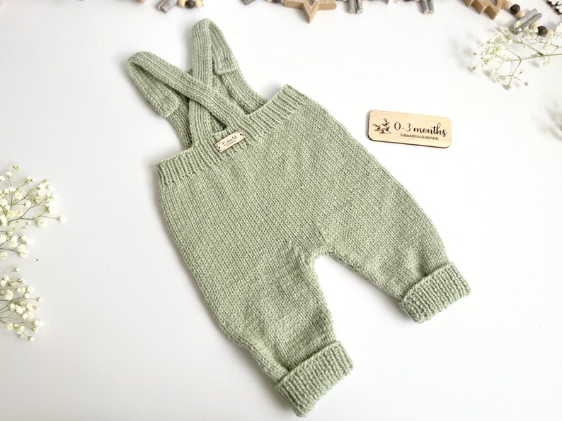 Knitted baby dungarees size 0-3 months baby trousers handknitted baby clothes baby outfit warm pants winter fashion neutral gender unisex image 3