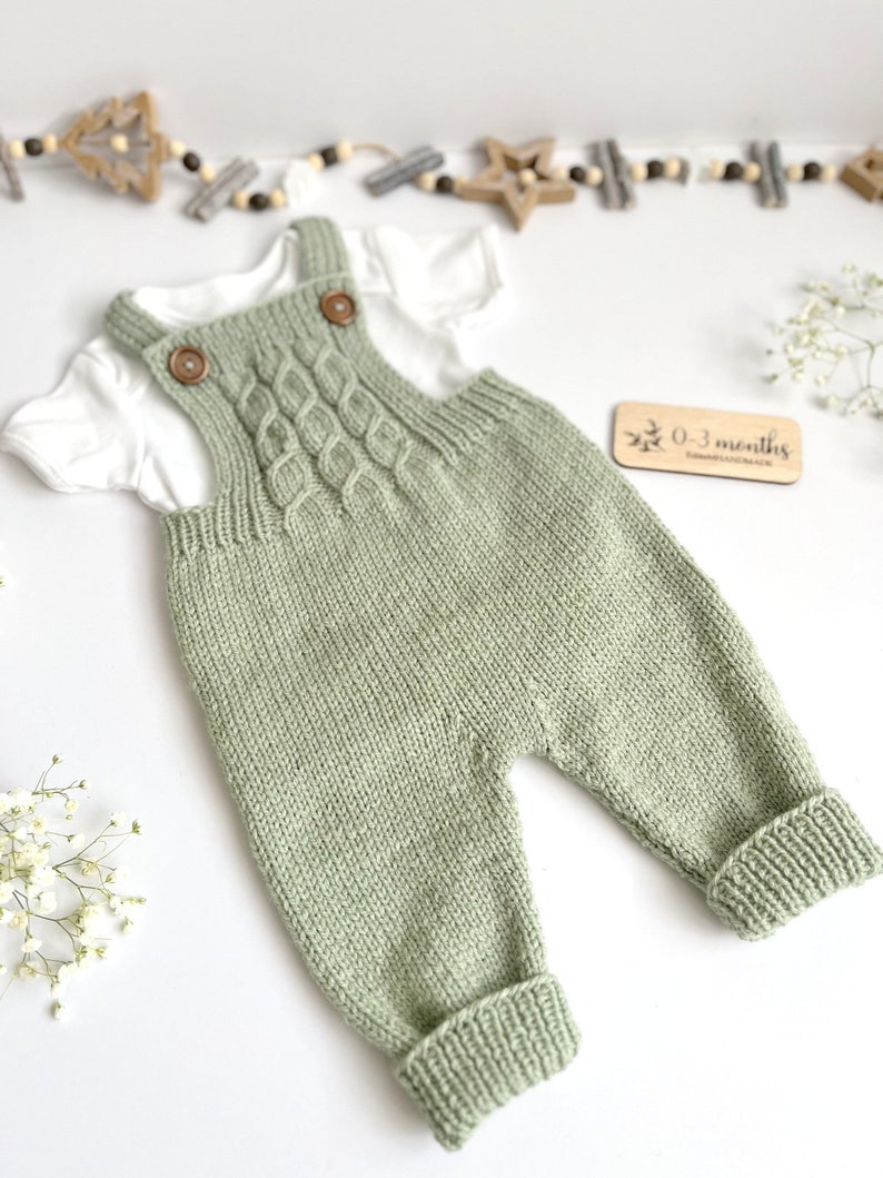 Knitted baby dungarees size 0-3 months baby trousers handknitted baby clothes baby outfit warm pants winter fashion neutral gender unisex image 8