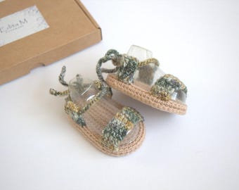 Gehäkelte Babysandalen mit EVA-Schaumstoff Sohleneinsätzen, Camo Hausschuhe, Baby-Dusche-Geschenk, Baby Camouflage Booties, 0-3, 3-6, 6-9 Monate
