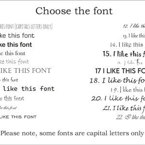 May include: A white background displays a variety of font styles. The text "Choose the font" is at the top. Below, numbered examples showcase different fonts, with the phrase "I like this font" repeated. Some fonts are in all capital letters.