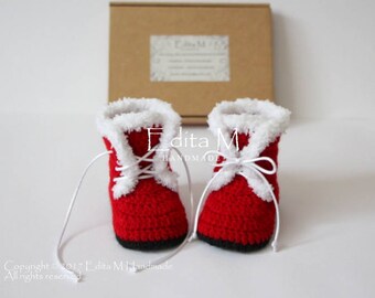 Crochet baby booties, unisex baby shoes, boots, 0-3, 3-6, 6-9 months, Santa boots, Christmas, gift idea, baby shower, announcement