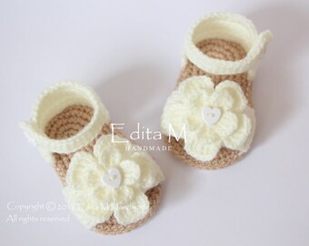 Crochet baby sandals, baby girl sandals, baby booties, shoes, baby slippers,0-3, 3-6, 6-9 months, flower sandals, baby shower, gift for baby