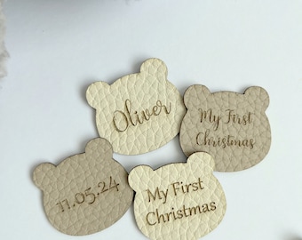 Eco leather labels bear personalised tags 35x33mm name patches  labels custom logo engraved clothing patch knitting crochet baby clothes