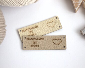 Eco leather labels, knitting labels, personalized tags, crochet, knit, 2x6cm, personalised labels, custom logo, engraved, clothing patch