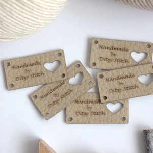 Eco leather labels, knitting labels, 2x4cm, personalized bag tags, crochet, crafts, personalised label, custom logo label, engraved label