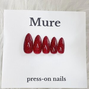 Red Flash Glitter Press On Nails | Ruby Sparkle Gel Nails | Luxury Shimmer False Nails | Handmade Reusable Nail Set | Glam Evening Nails