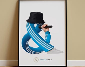 Poster tipografico Rappersand Ampersand, arte murale hip hop, stampa collage digitale