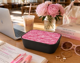 Pink Camo Bento Lunch Box | Y2K Pink Camouflage Lunch Container with Utensils | Cute Lunch Box for Women, College Girls & Aesthetic Lifestyl